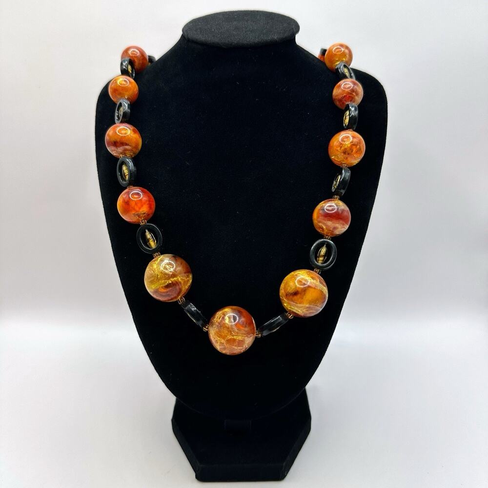 Signed Hattie Carnegie Amber Lucite? Acrylic? Graduated Bead Necklace Postmodern